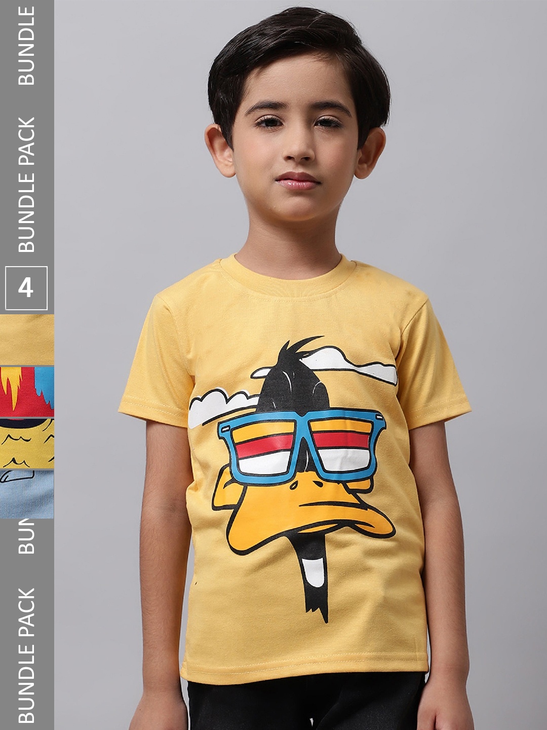 

BAESD Boys Pack Of 4 Graphic Printed Cotton T-shirts, Yellow