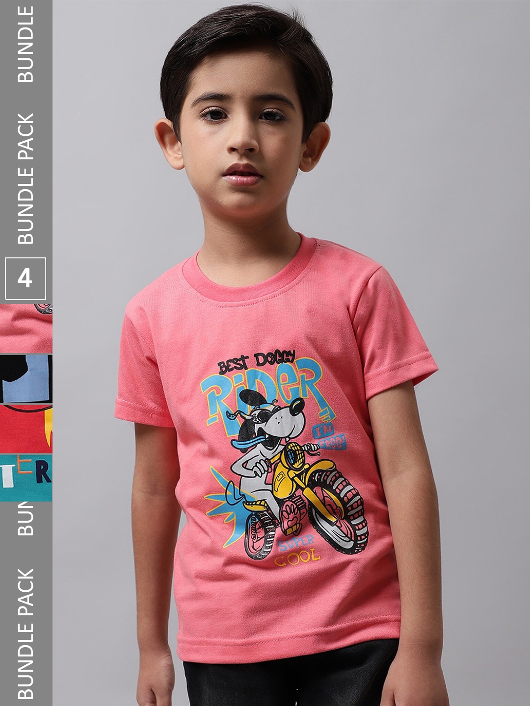 

BAESD Boys Pack Of 4 Graphic Printed Cotton T-shirts, Pink