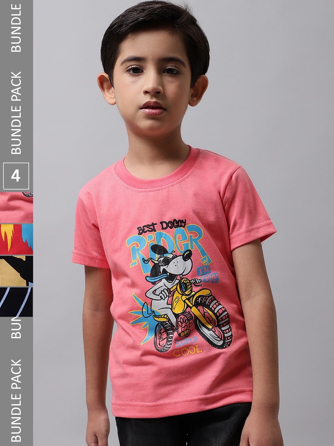 

BAESD Boys Pack of 4 Graphic Printed Cotton T-shirt, Peach