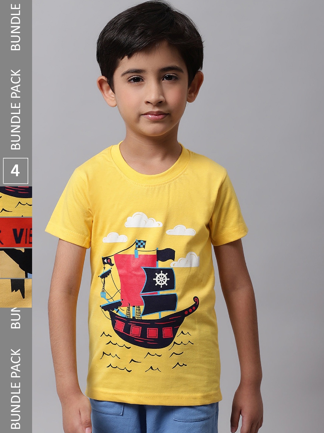 

BAESD Boys Pack of 4 Graphic Printed Cotton T-shirt, Yellow