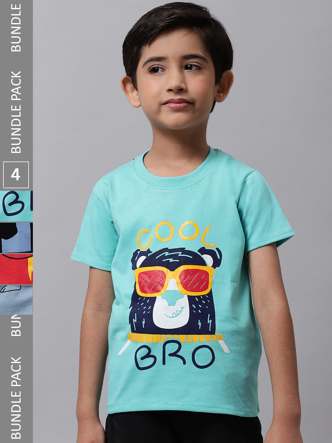 

BAESD Boys Pack of 4 Graphic Printed Cotton T-shirt, Blue