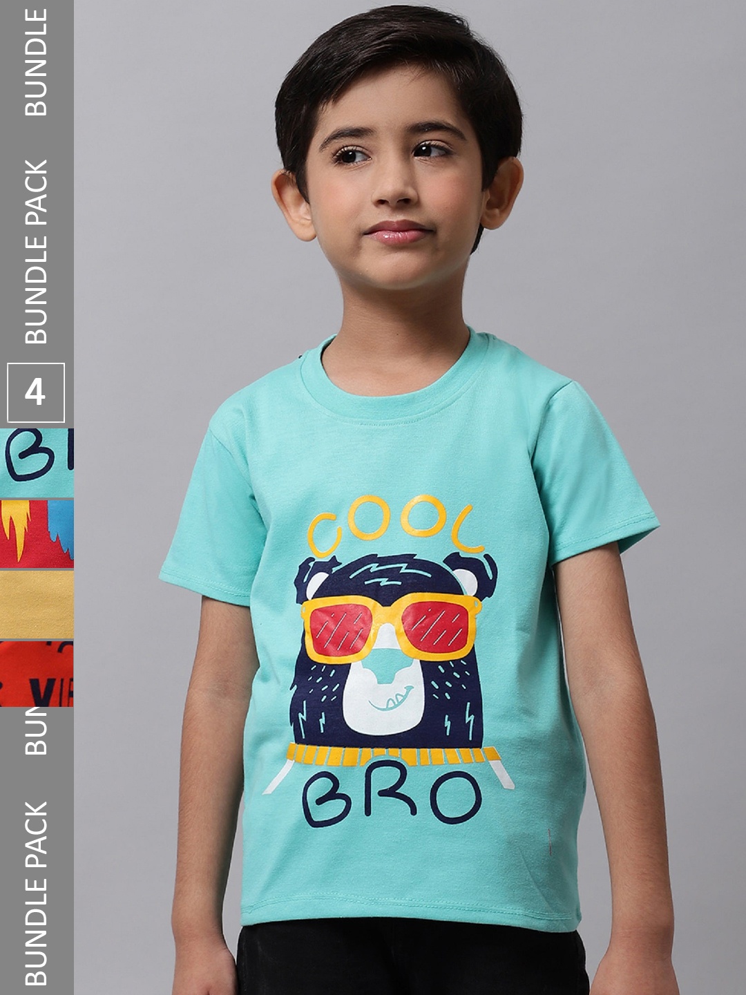 

BAESD Boys Pack of 4 Graphic Printed Cotton T-shirt, Blue