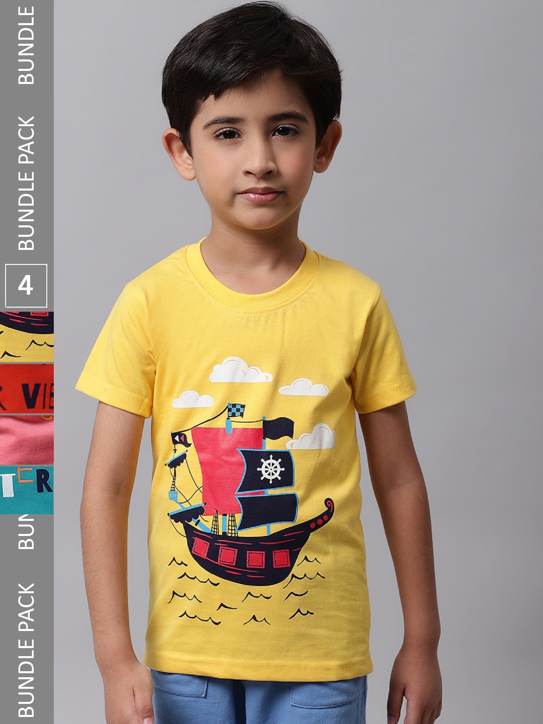 

BAESD Boys Pack Of 4 Printed Cotton T-shirt, Yellow