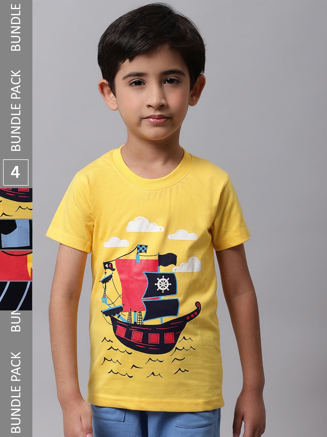 

BAESD Boys Pack of 4 Graphic Printed Cotton T-shirt, Yellow