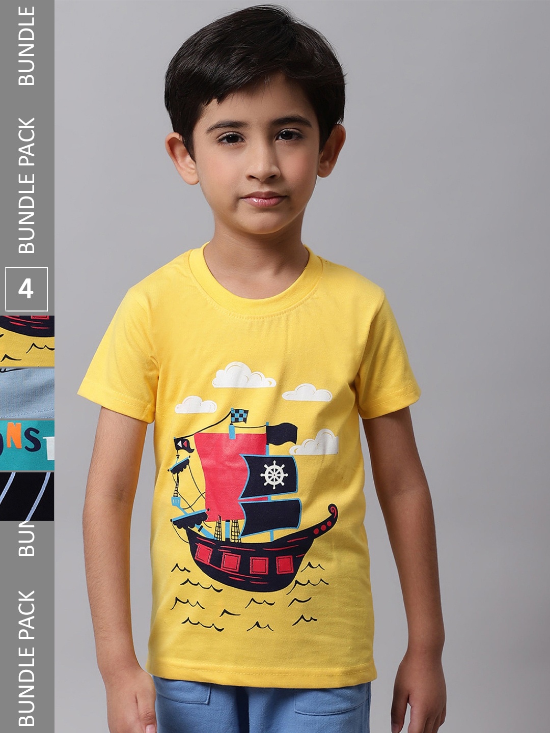 

BAESD Boys Pack Of 4 Printed Cotton T-shirt, Yellow