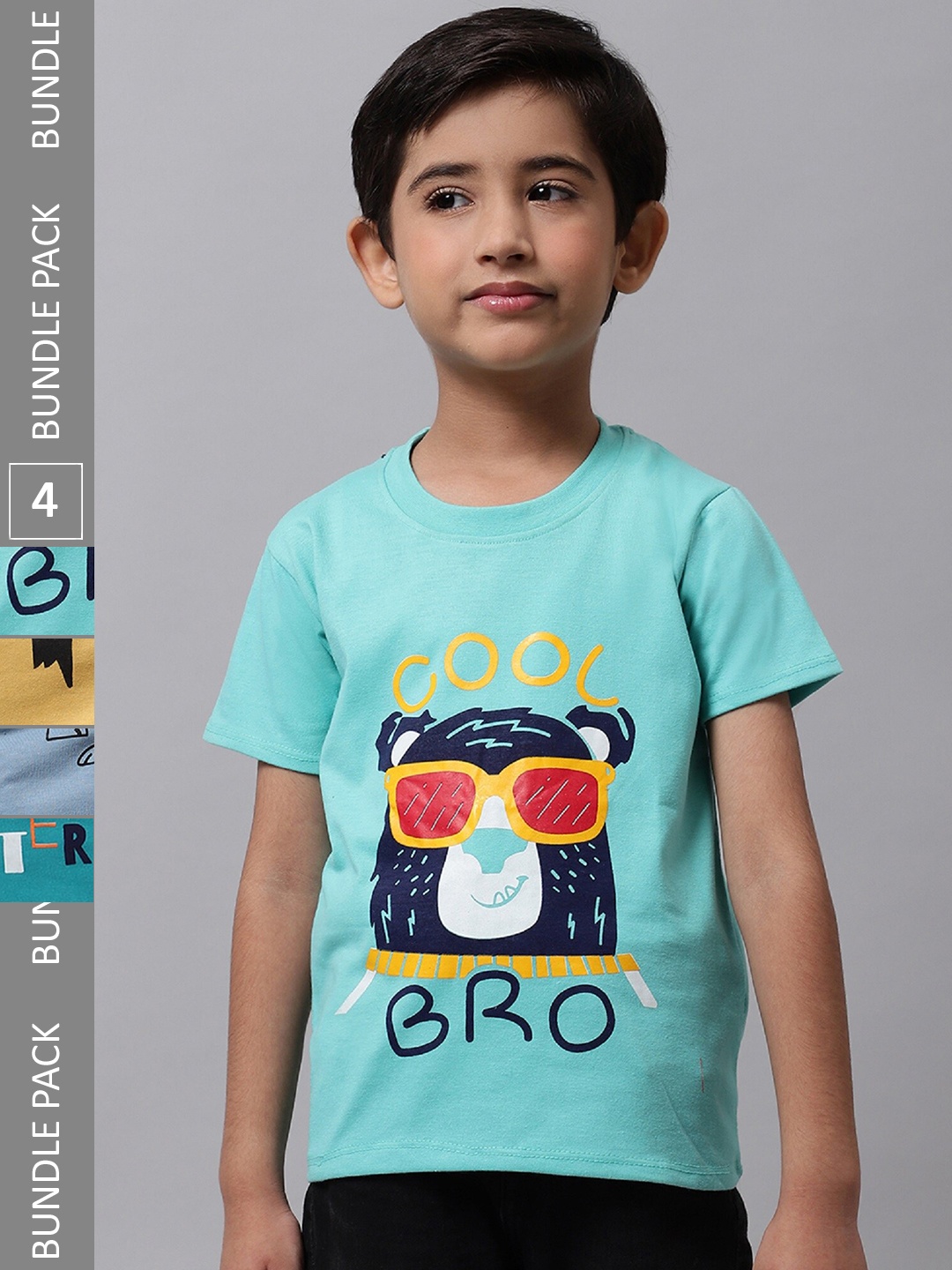 

BAESD Boys Pack Of 4 Printed Cotton T-shirt, Blue