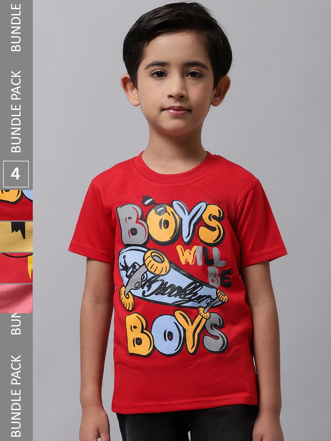 

BAESD Boys Pack Of 4 Printed Cotton T-shirt, Red