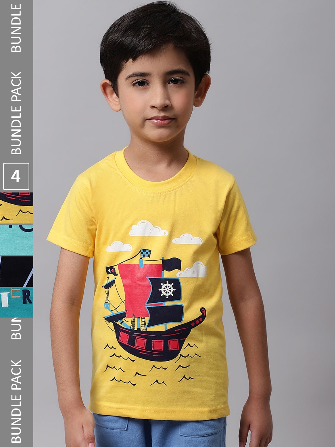 

BAESD Boys Pack Of 4 Printed Cotton T-shirt, Yellow