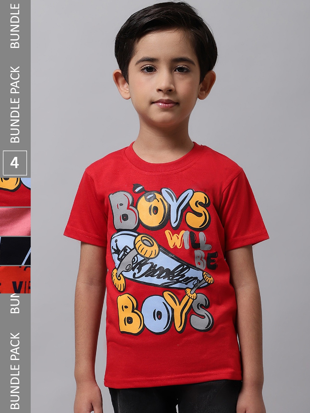 

BAESD Boys Pack Of 4 Printed Cotton T-shirts, Red