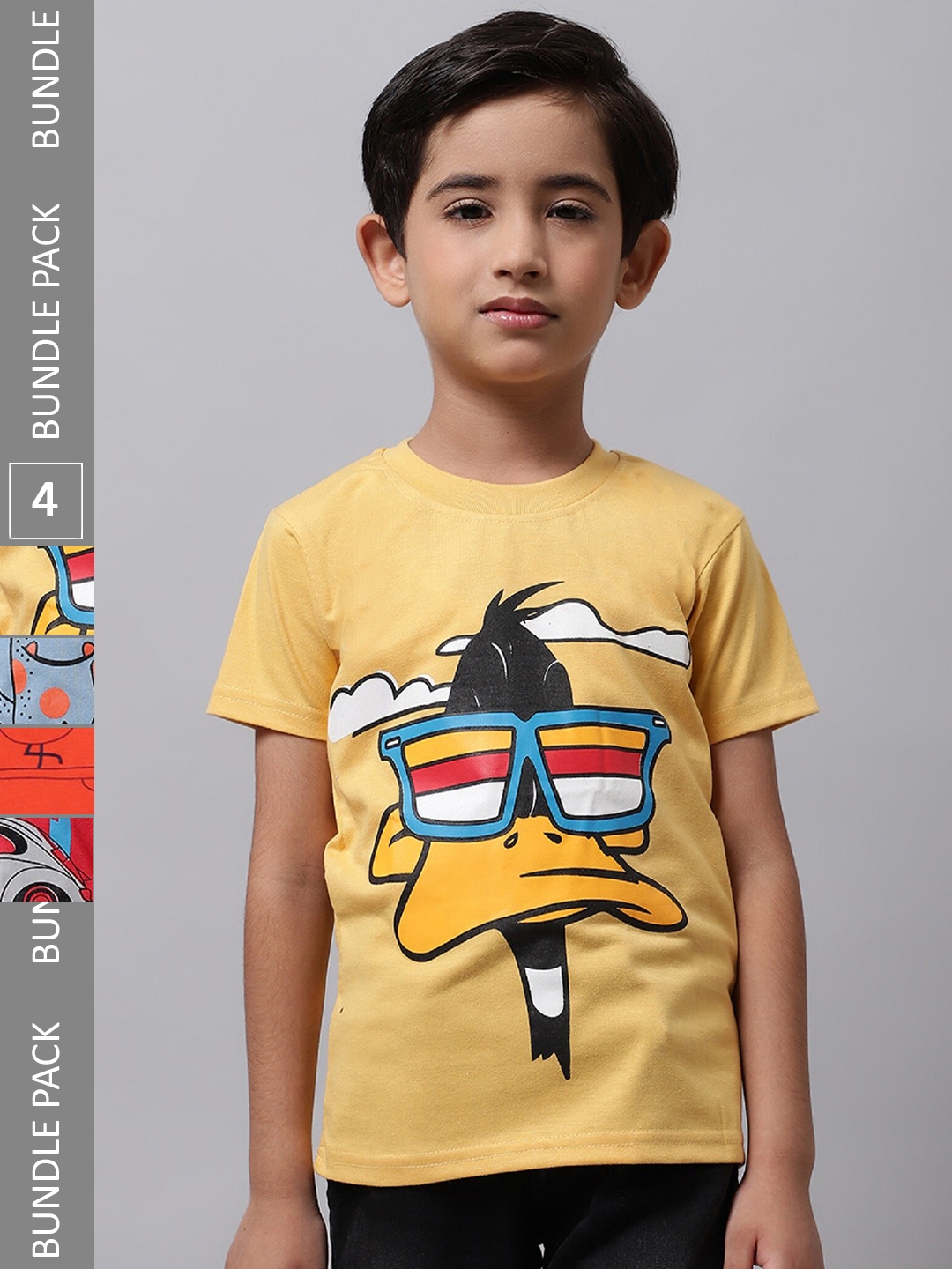 

BAESD Boys Pack Of 4 Graphic Printed Cotton T-shirts, Yellow