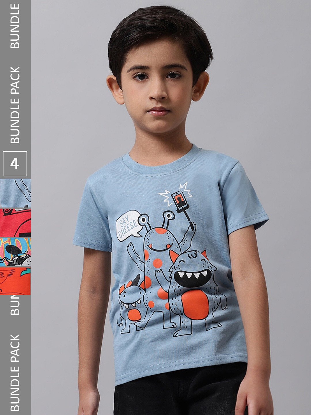 

BAESD Boys Pack Of 4 Graphic Printed Cotton T-shirts, Grey