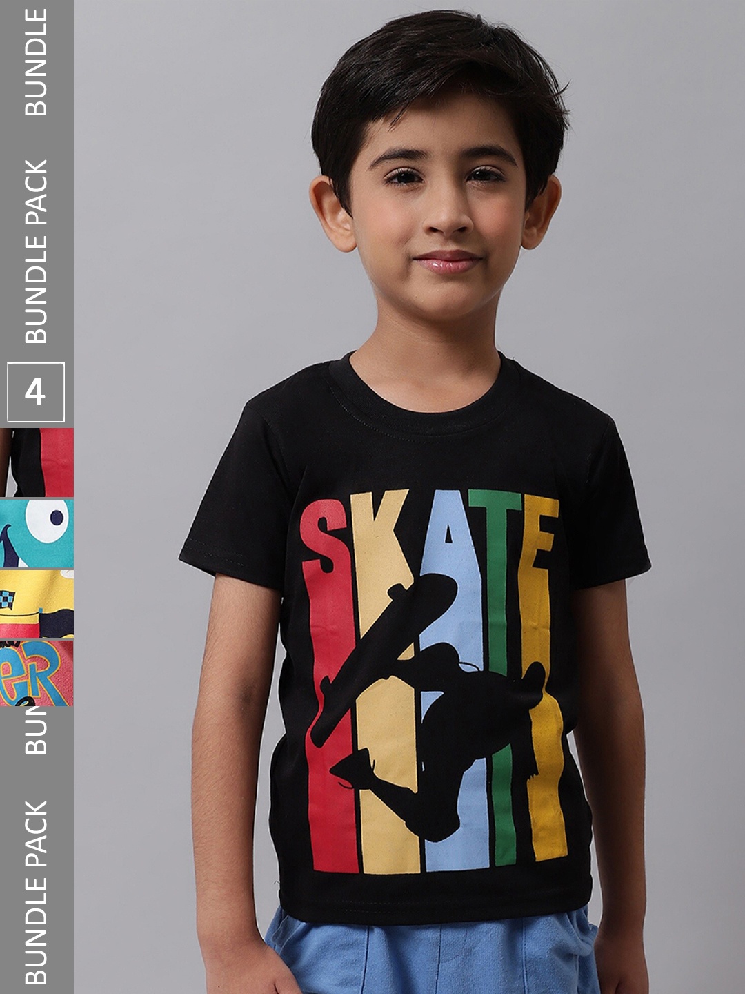 

BAESD Pack Of 4 Boys Graphic Printed Round Neck Cotton T-Shirt, Black