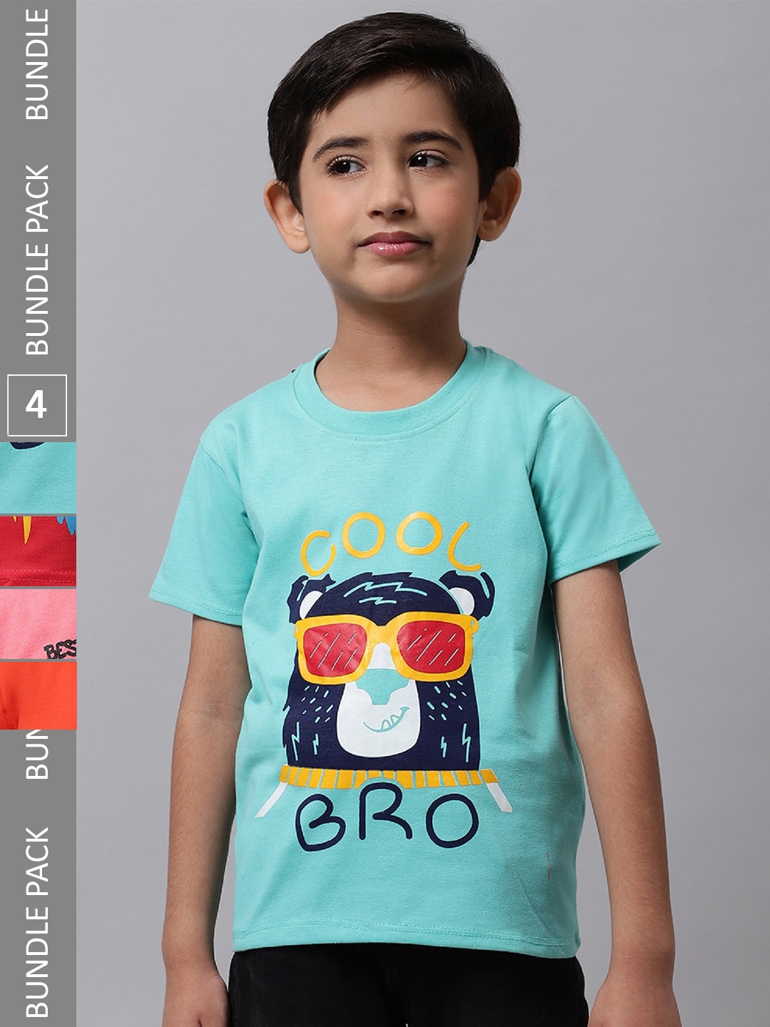 

BAESD Boys Pack Of 4 Printed Cotton T-shirt, Sea green