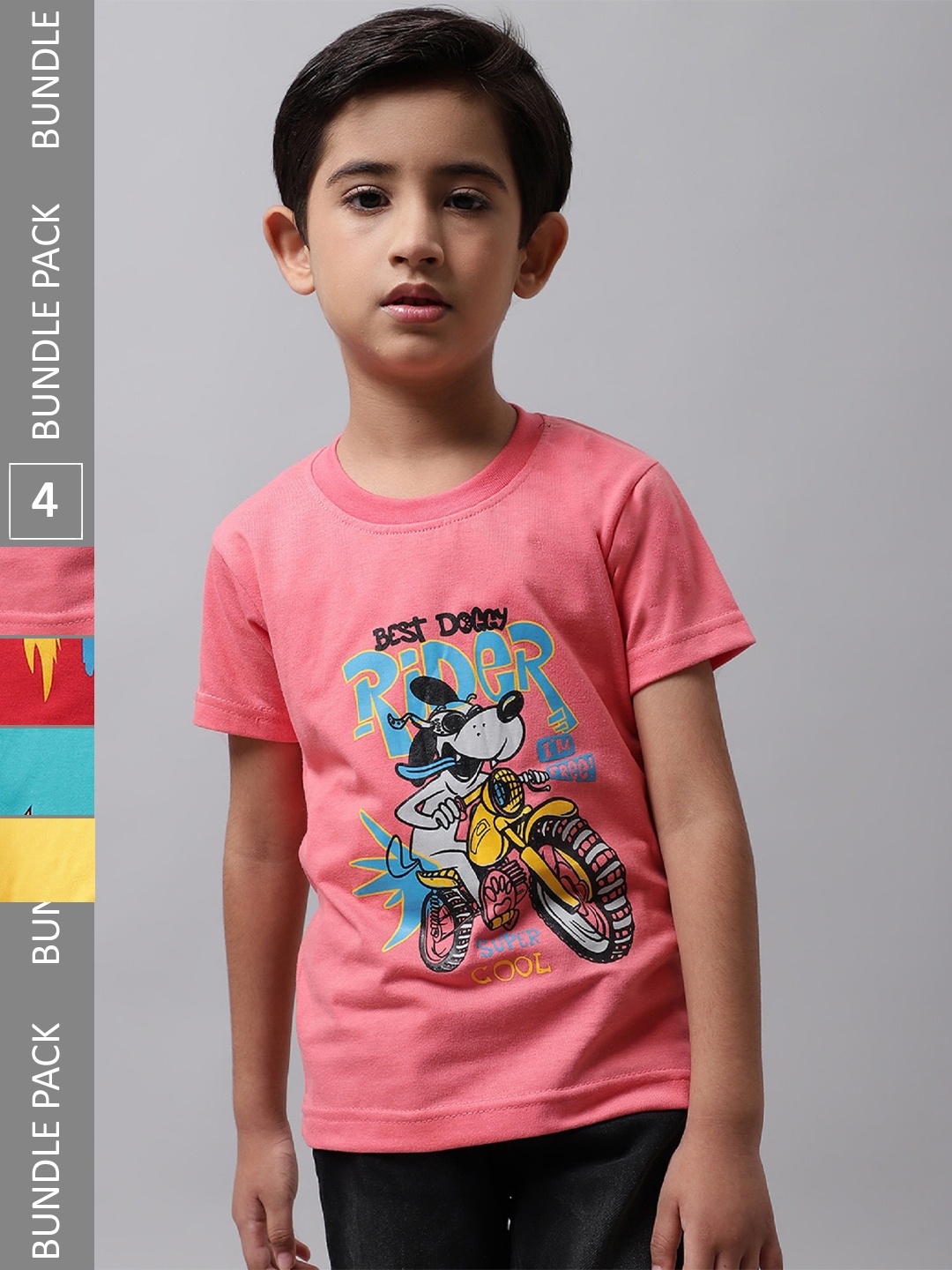 

BAESD Boys Pack Of 4 Printed Cotton T-Shirt, Rose
