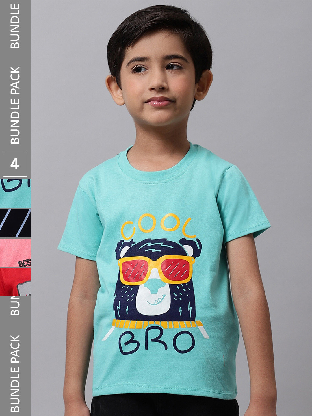 

BAESD Boys Pack Of 4 Printed Cotton T-shirt, Sea green