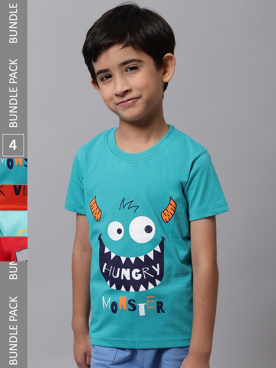 

BAESD Boys Pack Of 4 Printed Cotton T-Shirt, Blue