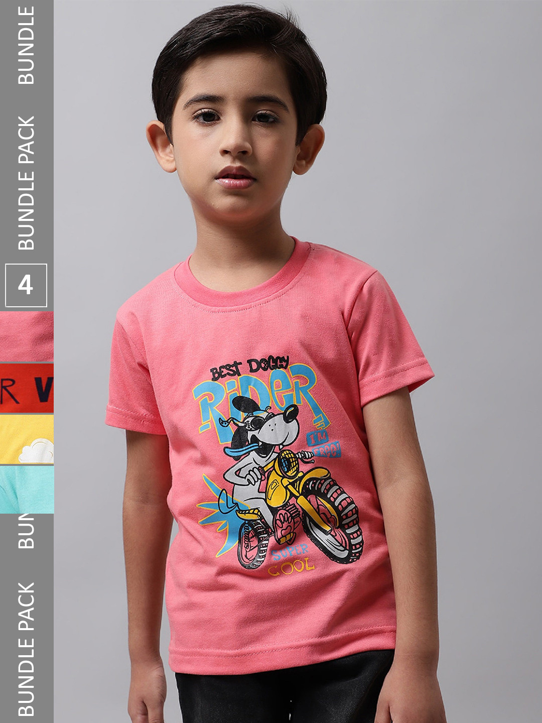 

BAESD Boys Pack Of 4 Printed Cotton T-Shirt, Rose