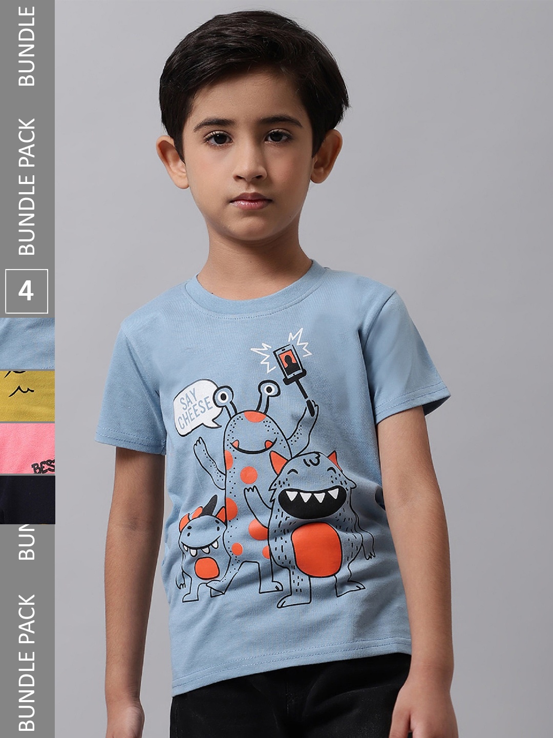 

BAESD Boys Pack of 4 Graphic Printed Cotton T-shirts, Blue
