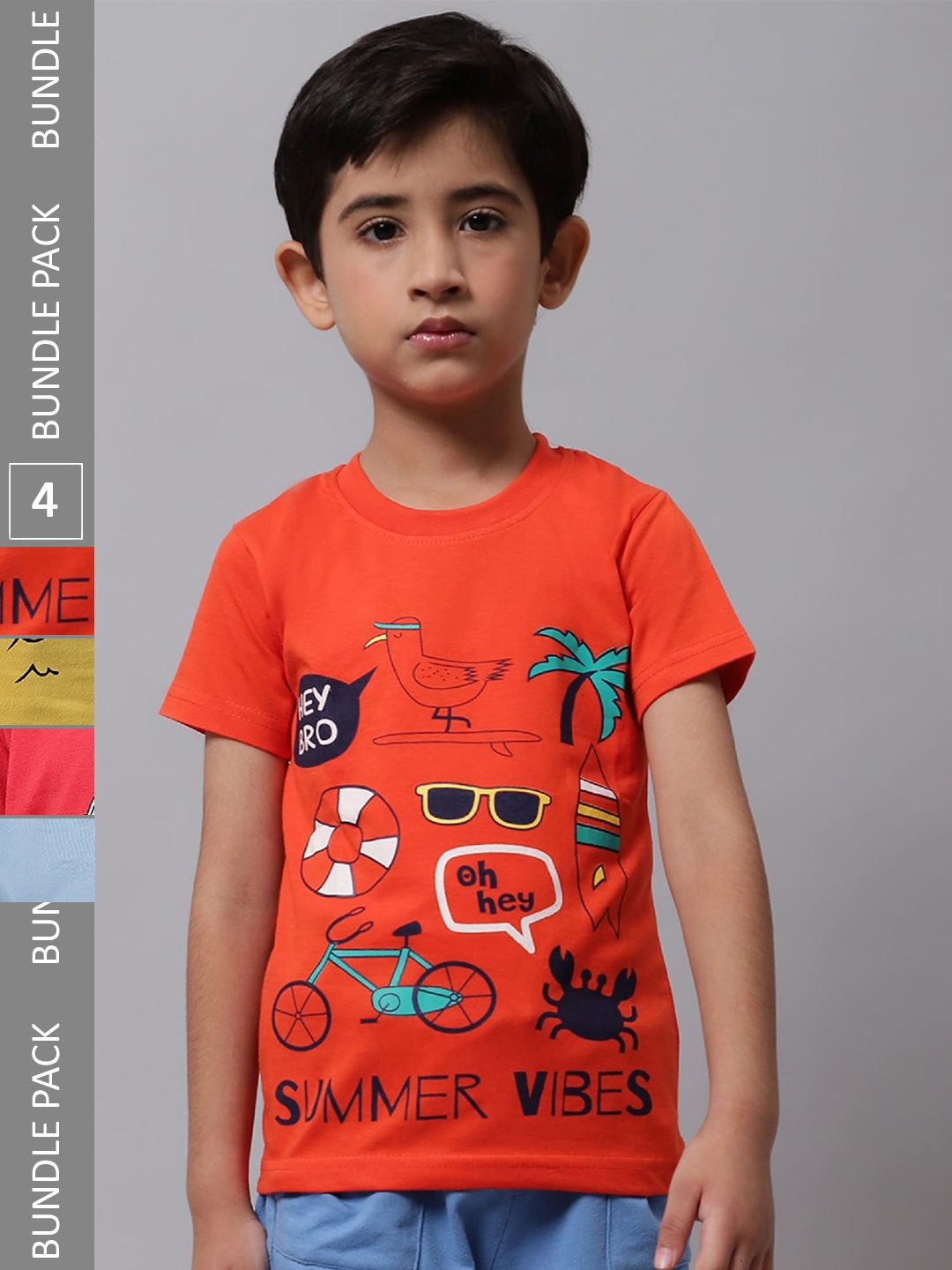 

BAESD Boys Pack of 4 Graphic Printed Cotton T-shirts, Orange