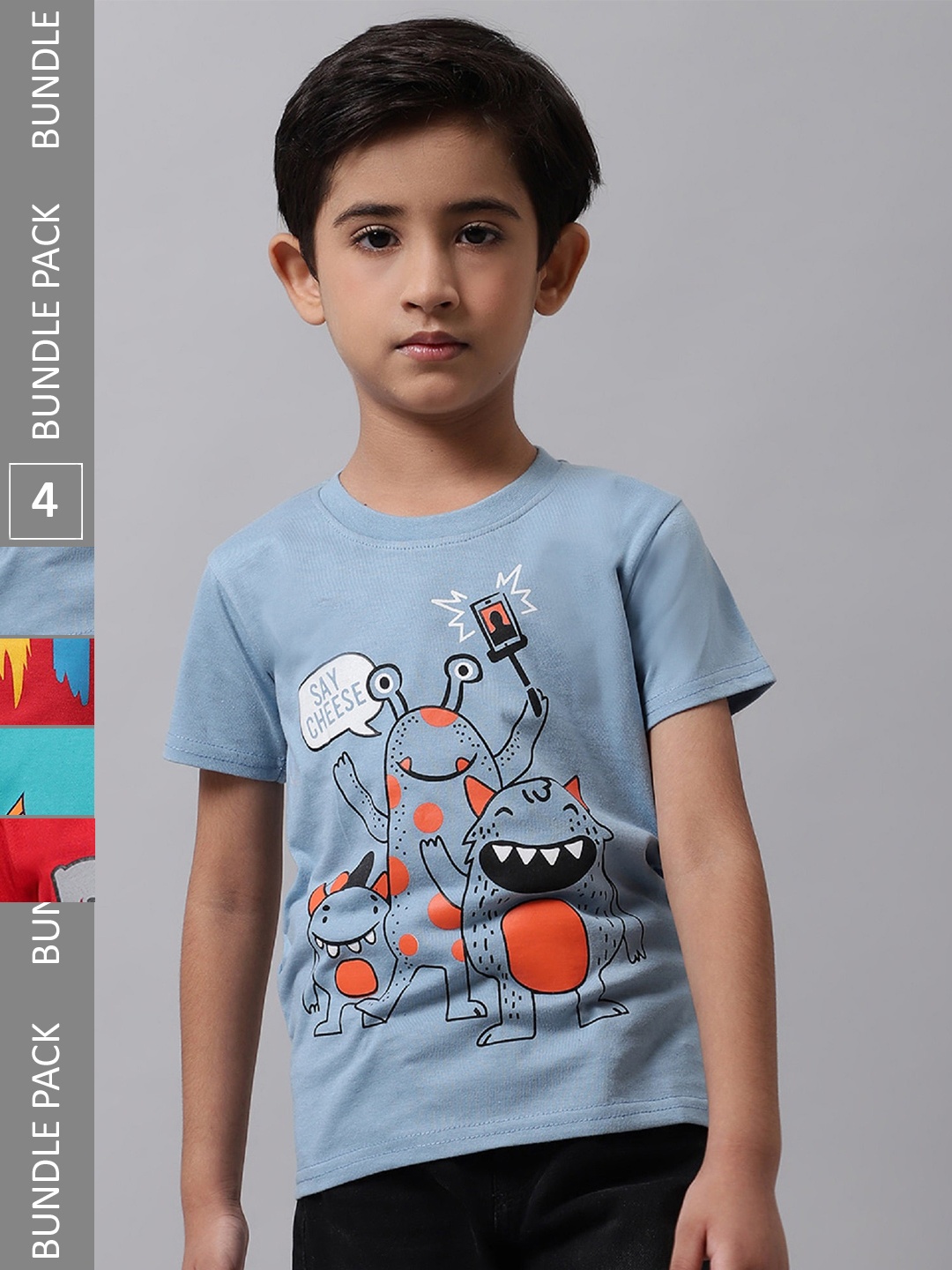 

BAESD Boys Pack of 4 Graphic Printed Cotton T-shirts, Blue