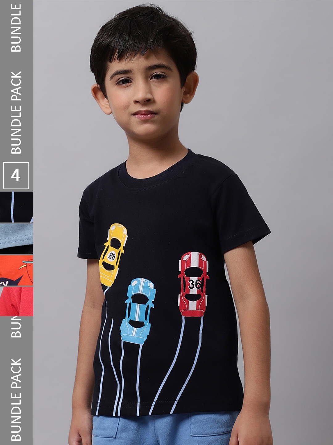 

BAESD Boys Pack of 4 Graphic Printed Cotton T-shirts, Black