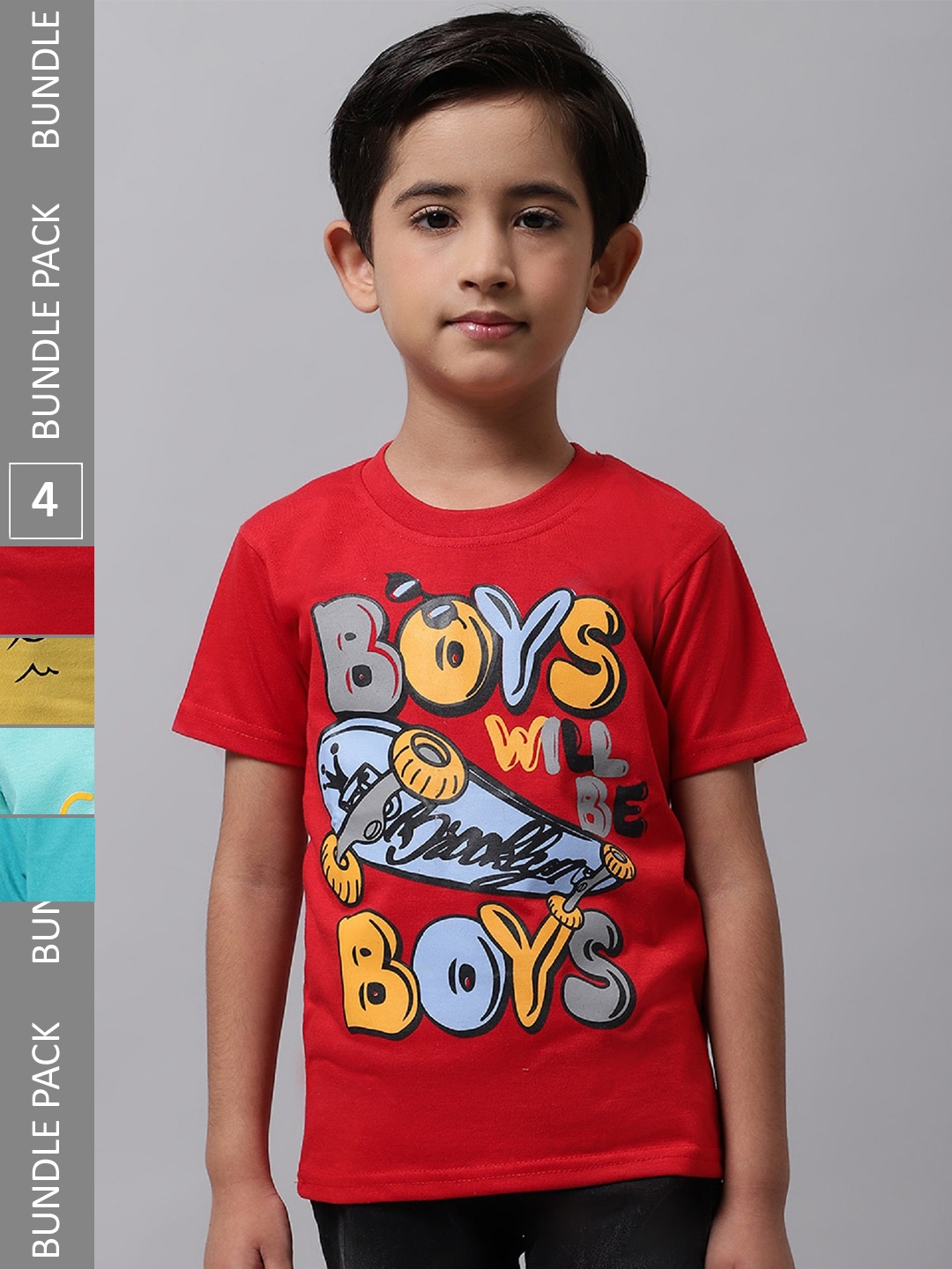 

BAESD Boys Pack of 4 Printed Cotton T-shirts, Red