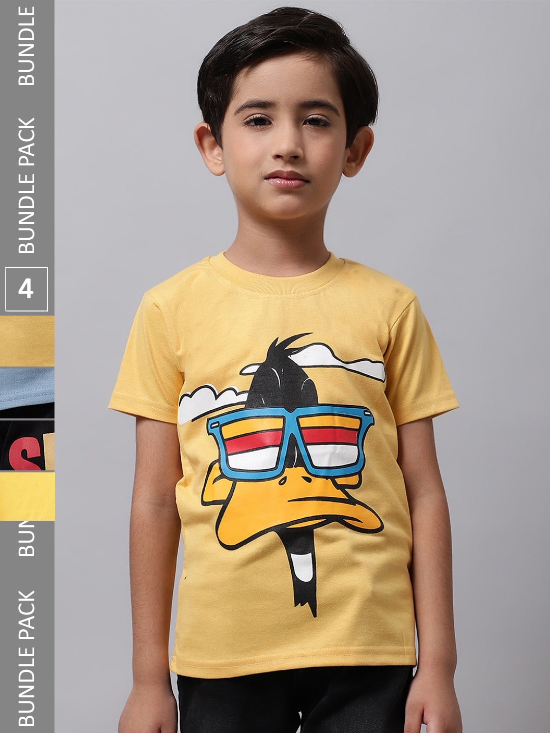 

BAESD Boys Pack of 4 Graphic Printed Cotton T-shirts, Yellow