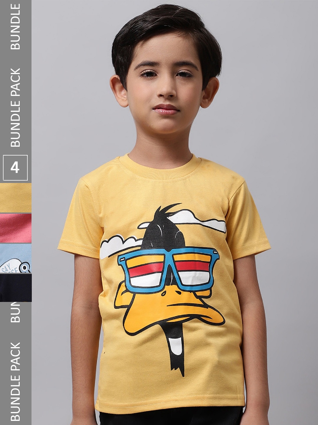 

BAESD Boys Pack Of 4 Graphic Printed Cotton T-Shirts, Yellow