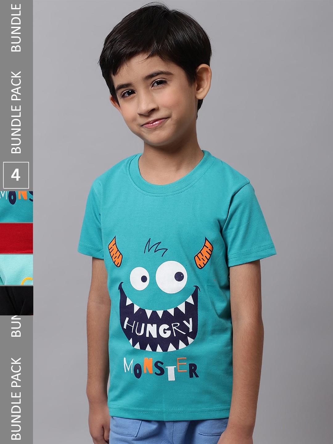 

BAESD Boys Pack of 4 Printed Cotton T-shirts, Turquoise blue