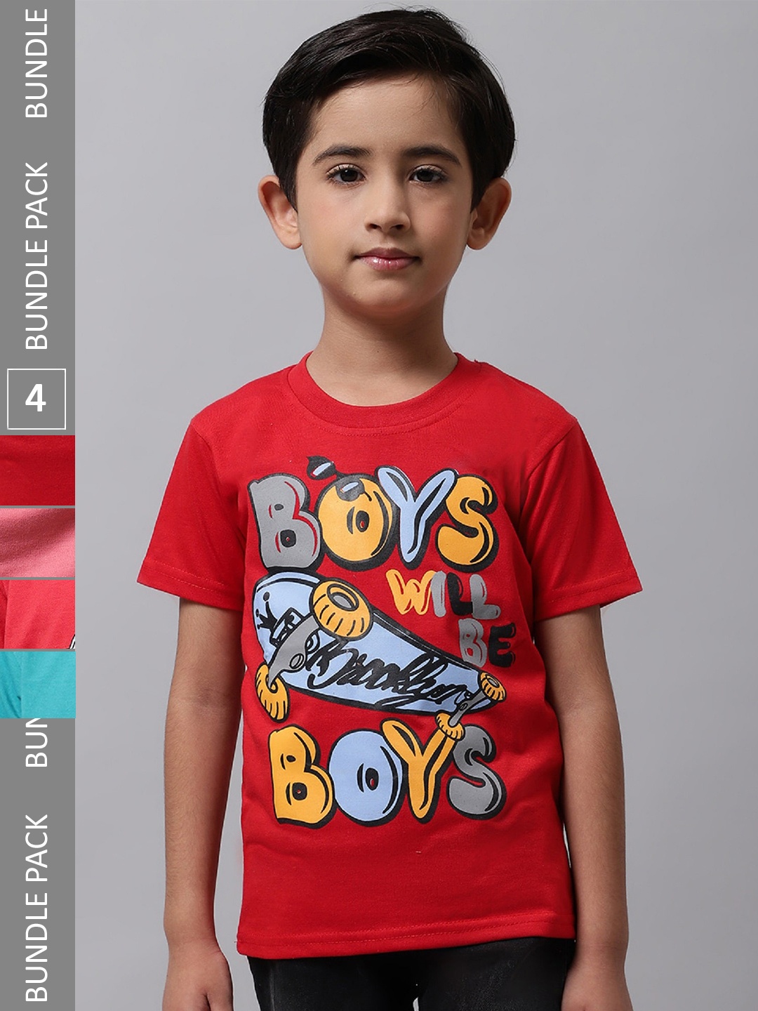 

BAESD Boys Pack Of 4 Graphic Printed Cotton T-Shirts, Maroon