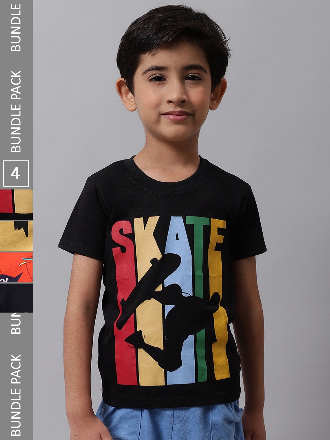 

BAESD Boys Pack Of 4 Graphic Printed Cotton T-Shirts, Black