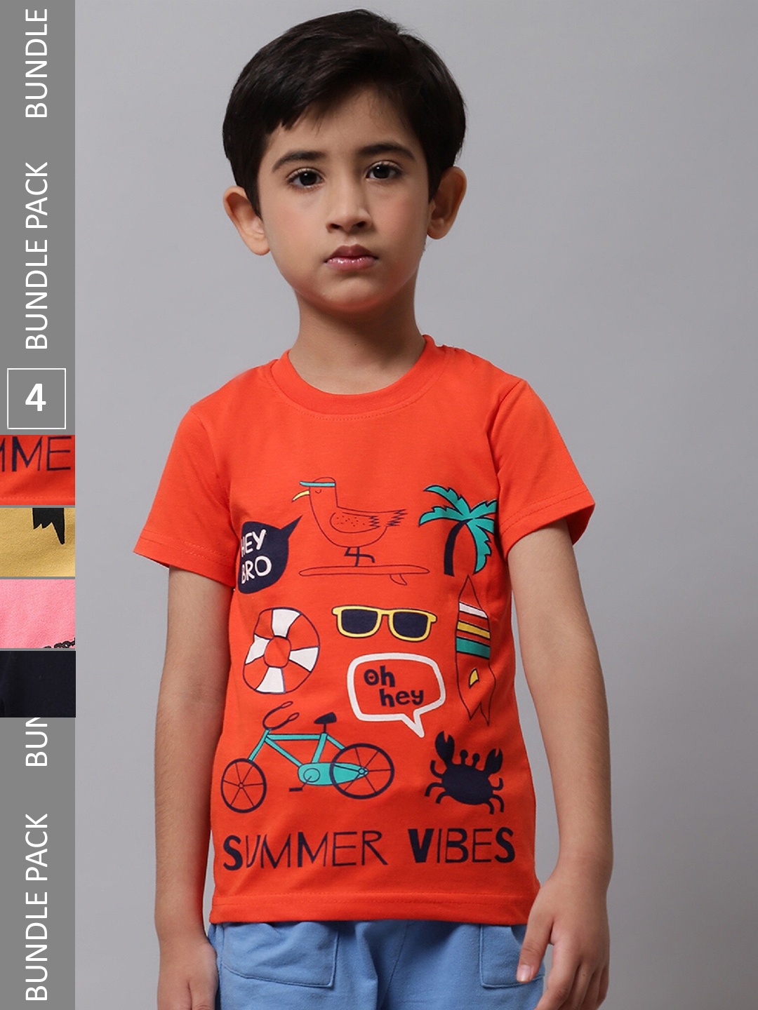 

BAESD Boys Pack Of 4 Graphic Printed Cotton T-Shirts, Orange