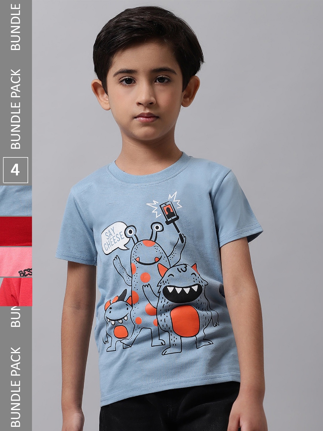 

BAESD Boys Pack Of 4 Graphic Printed Cotton T-shirts, Grey