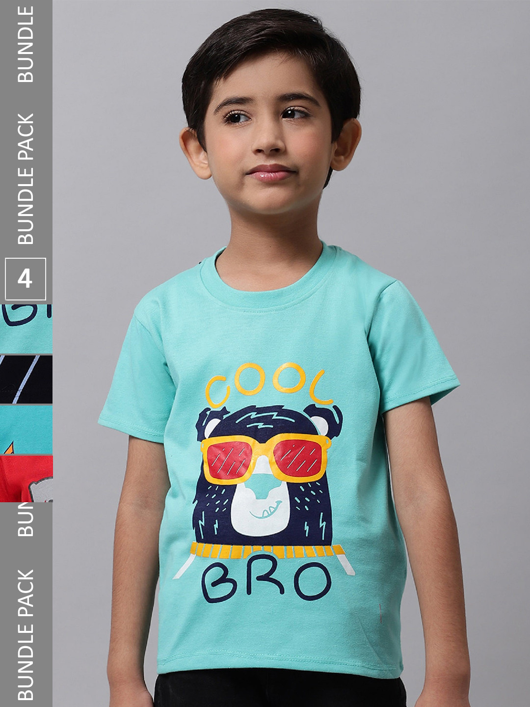 

BAESD Boys Pack Of 4 Printed Cotton T-Shirt, Turquoise blue