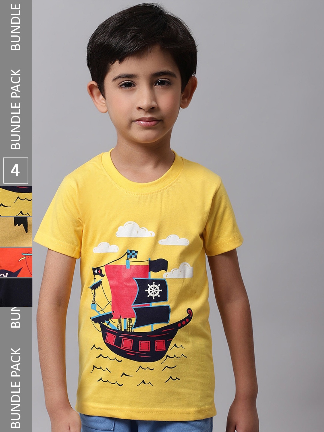 

BAESD Boys Pack of 4 Printed Cotton T-shirt, Yellow