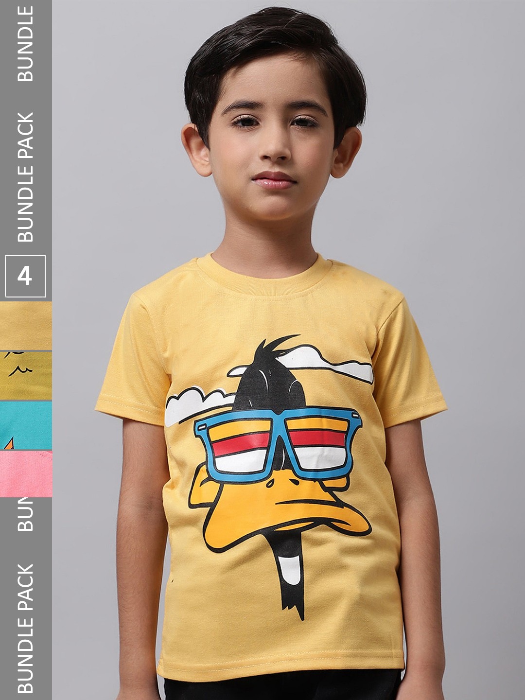 

BAESD Boys Pack Of 4 Graphic Printed Cotton T-shirt, Yellow