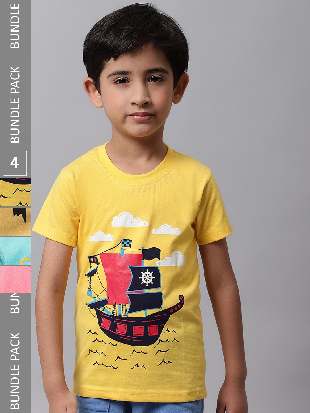 

BAESD Boys Pack of 4 Graphic Printed T-Shirts, Yellow