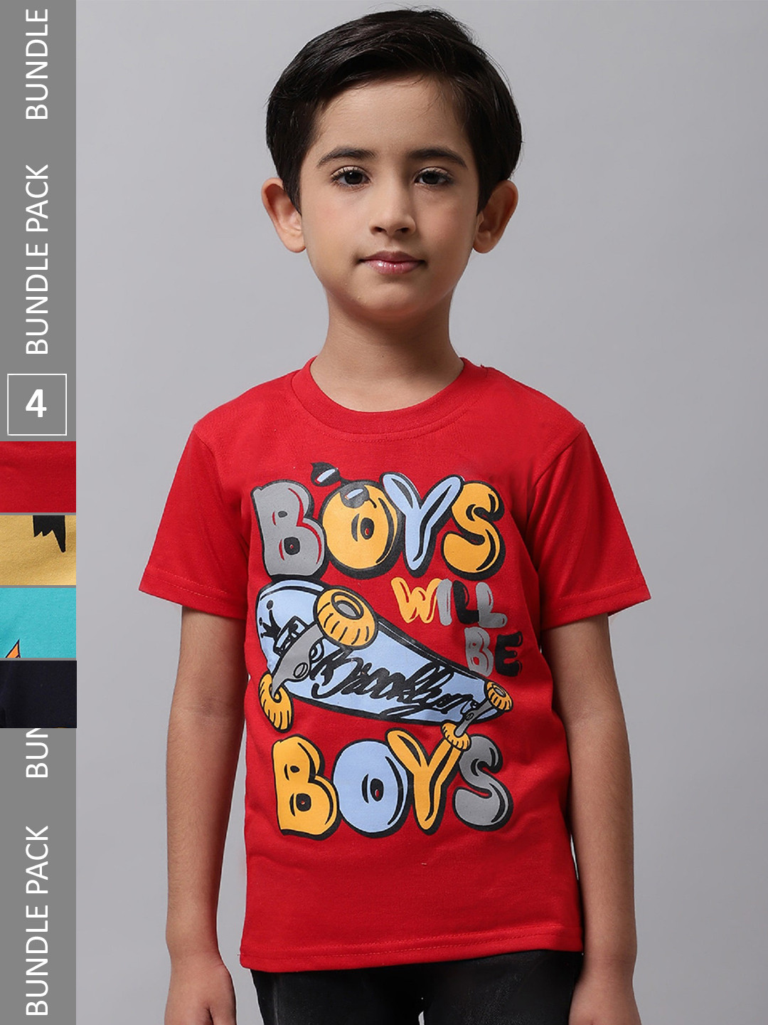 

BAESD Boys Pack Of 4 Graphic Printed Cotton T-shirt, Red