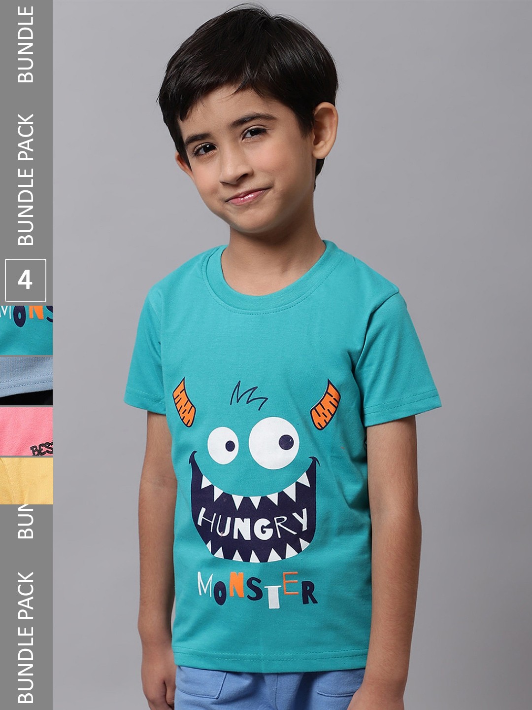 

BAESD Boys Pack Of 4 Graphic Printed Cotton T-shirt, Blue