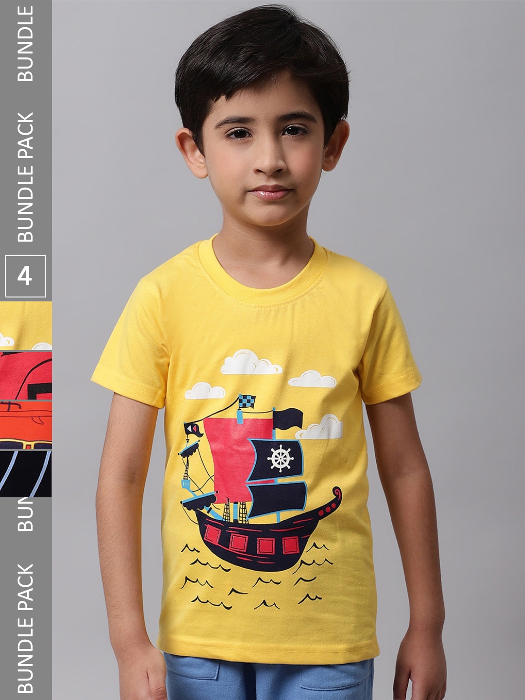 

BAESD Boys Pack Of 4 Graphic Printed Cotton T-Shirts, Yellow
