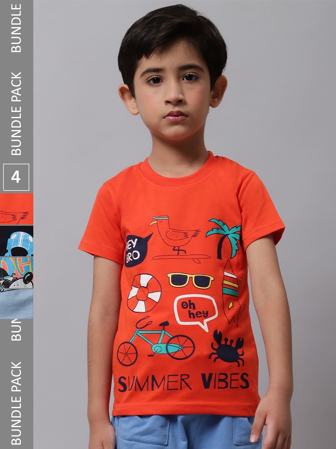 

BAESD Boys Pack Of 4 Graphic Printed Cotton T-Shirts, Orange