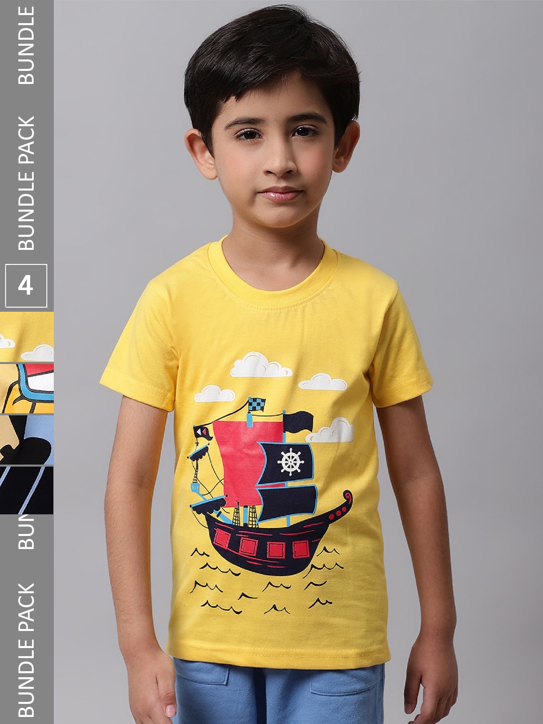

BAESD Boys Pack Of 4 Graphic Printed Cotton T-Shirts, Yellow