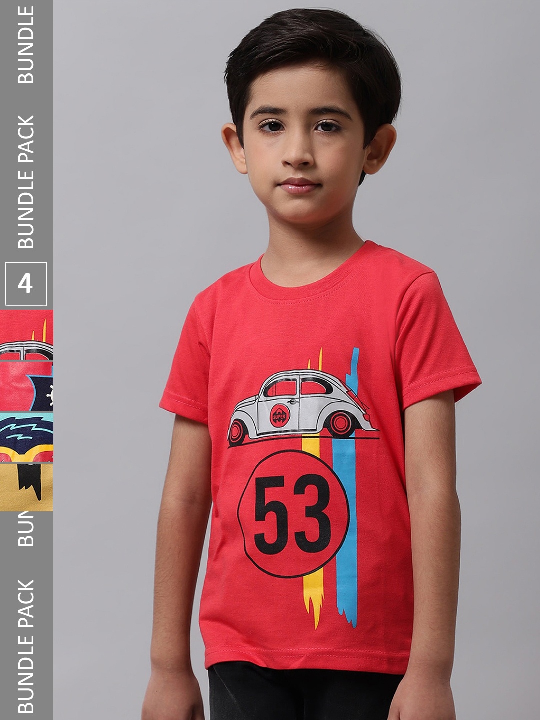 

BAESD Boys Pack Of 4 Printed Cotton T-Shirt, Peach