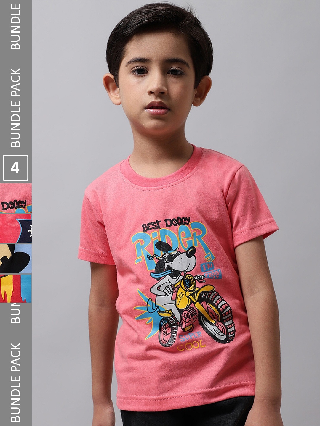 

BAESD Boys Pack Of 4 Graphic Printed Cotton T-shirt, Pink