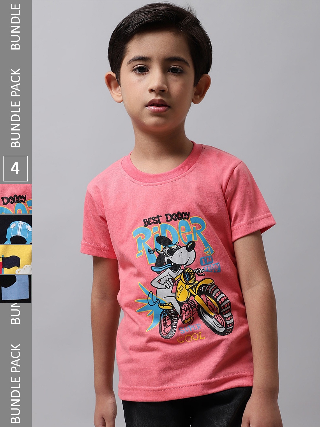 

BAESD Boys Pack Of 4 Printed Cotton T-shirt, Pink