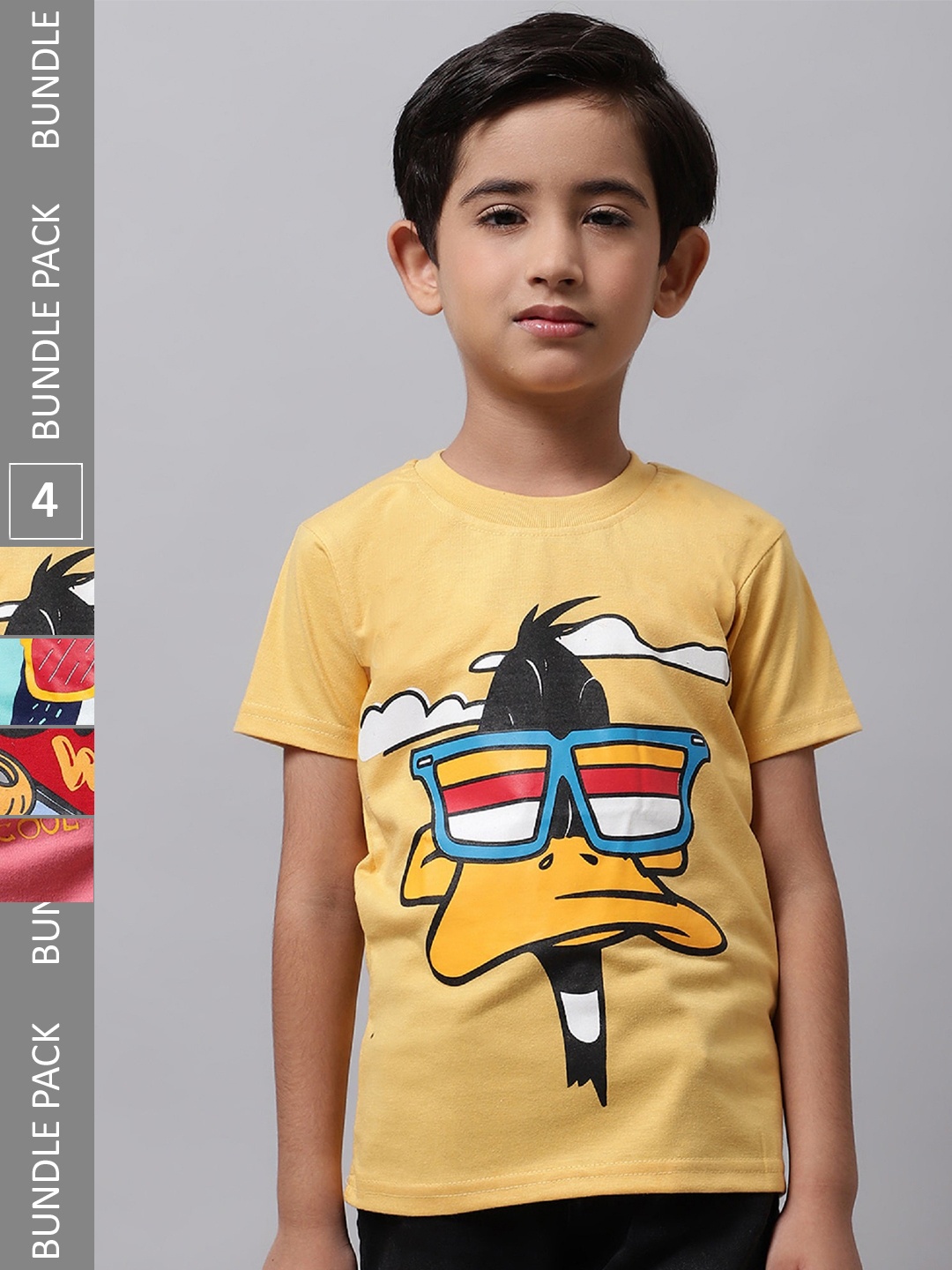 

BAESD Boys Pack Of 4 Printed Cotton T-shirt, Yellow
