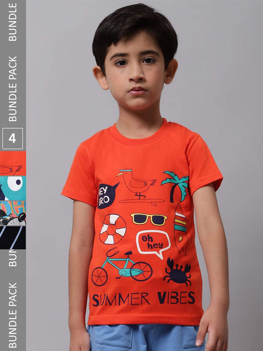 

BAESD Boys Pack Of 4 Printed Cotton T-shirt, Orange