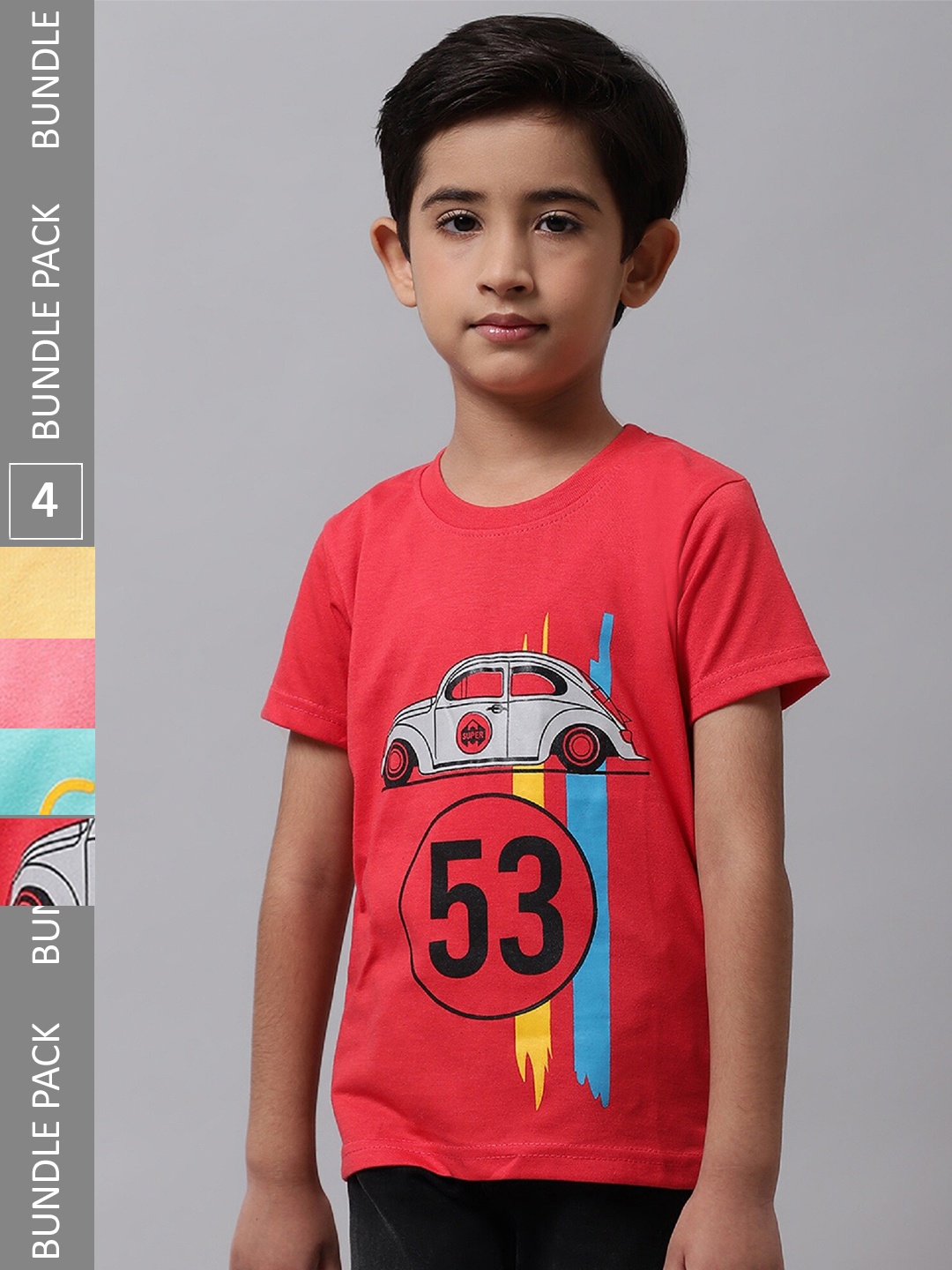 

BAESD Boys Pack Of 4 Printed Cotton T-shirt, Red