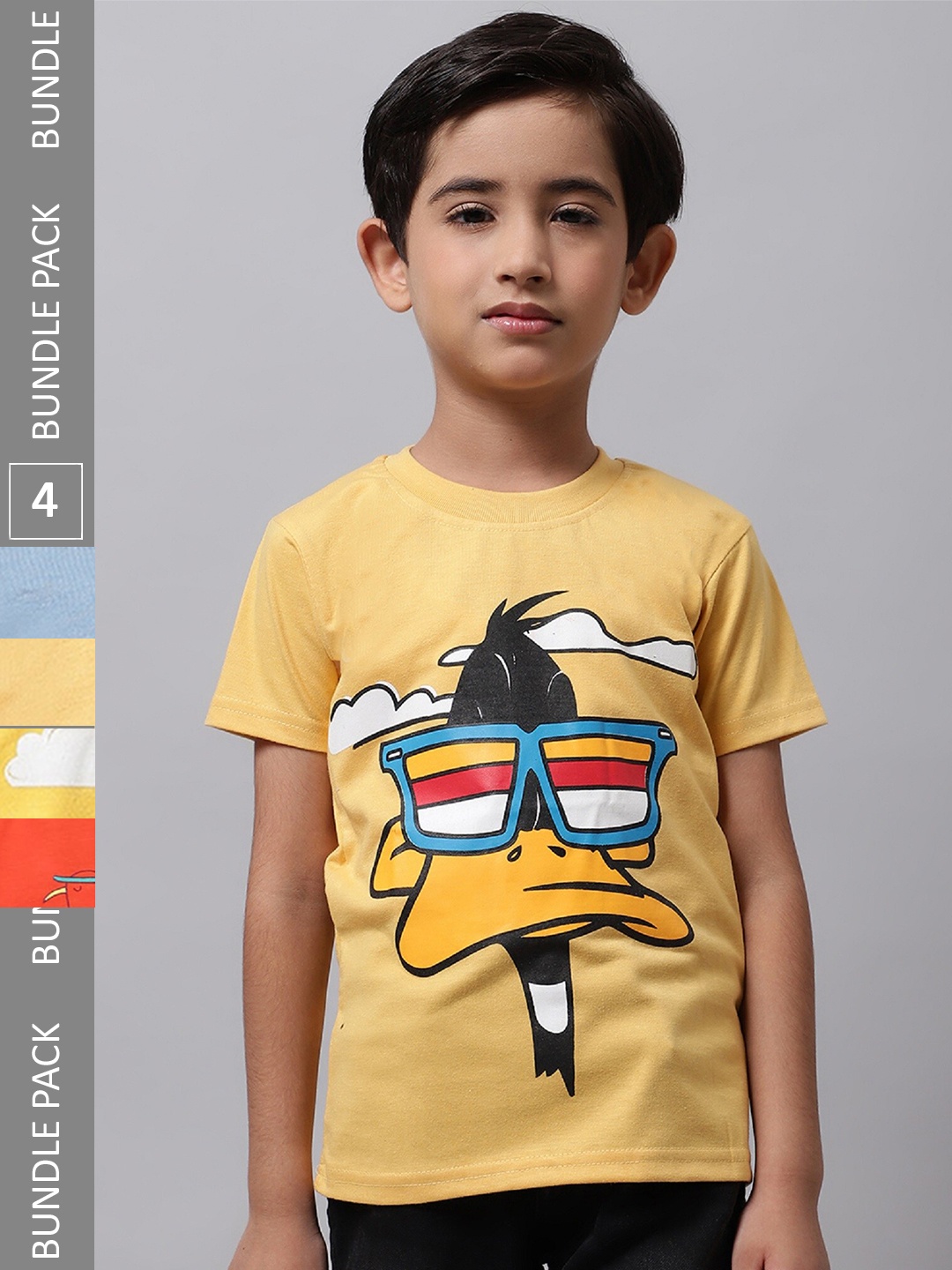 

BAESD Boys Pack Of 4 Printed Cotton T-shirt, Mustard