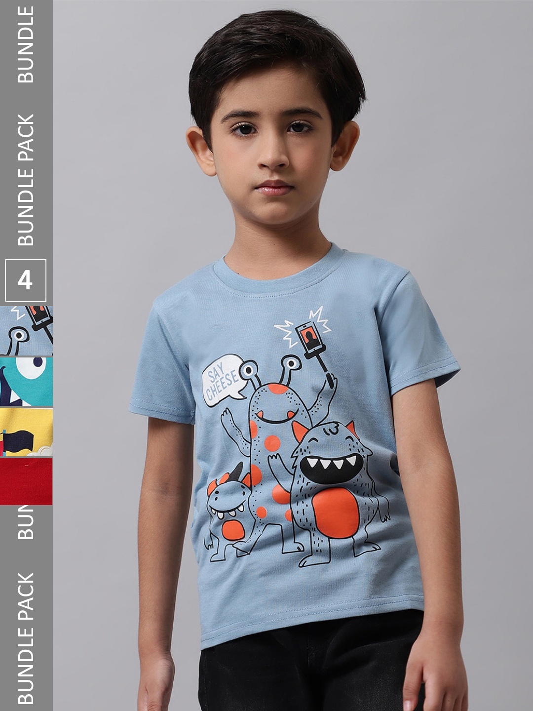 

BAESD Boys Pack Of 4 Graphic Printed Cotton T-Shirts, Blue